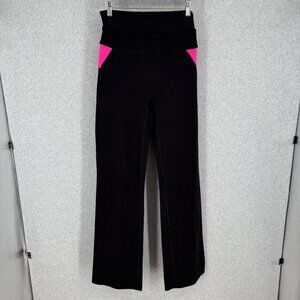 Spanx Womens SlimX Bagel Buster Double Waistband Flare Legging Size L Black Pink